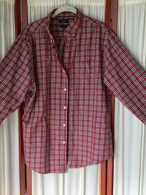 Croft & Barrow Men's Red Plaid Button Down Shirt Easy Care Size L